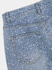 Thesupermade Ink Splashed Hotfix Rhinestone Baggy Jeans - 2306 