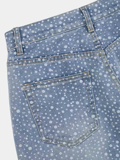 Thesupermade Ink Splashed Hotfix Rhinestone Baggy Jeans - 2306 