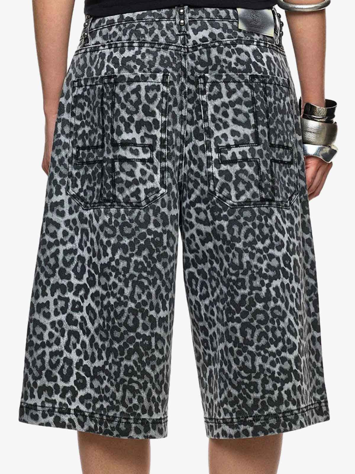 Leopard Rhinestone Distressed Washed Jeans