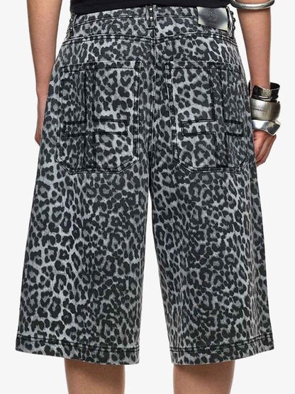 Leopard Rhinestone Distressed Washed Jeans