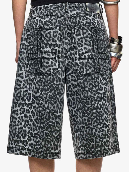 Leoparden-Strass-Jeans im Used-Look