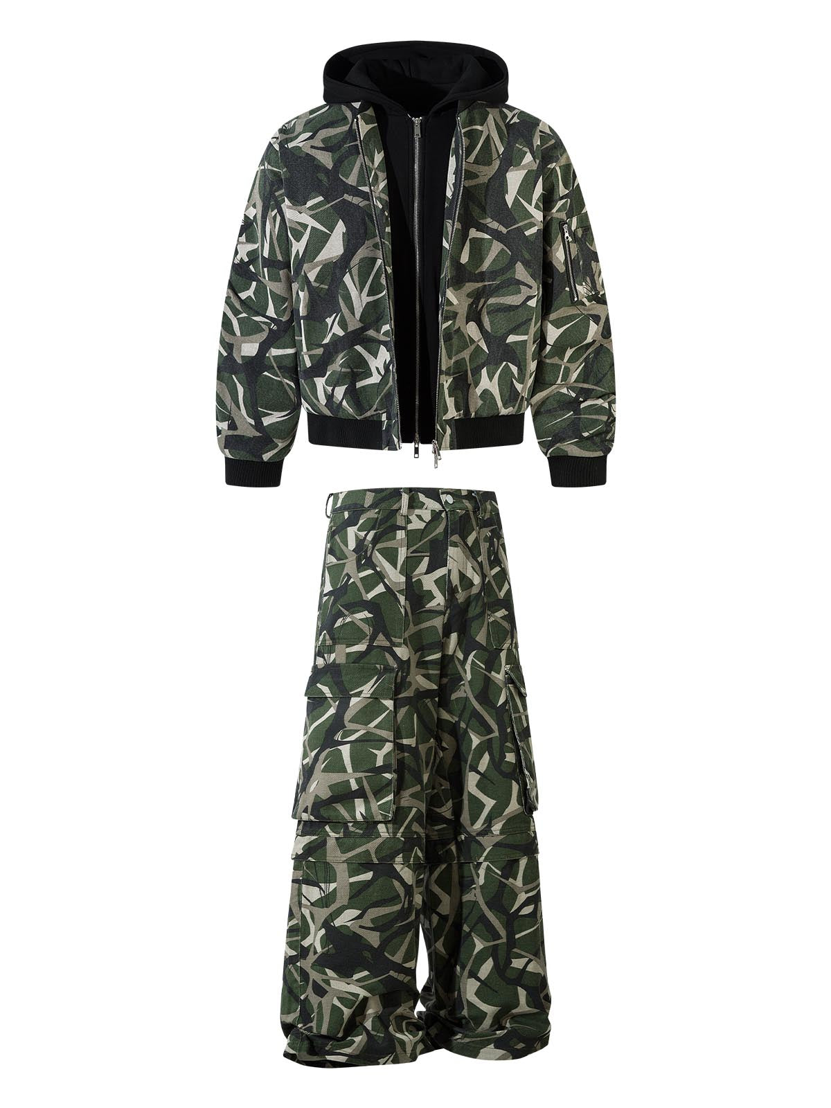 Thesupermade Camouflage Faux Two-piece Hooded Fleece Jacket Tracksuit - 2331