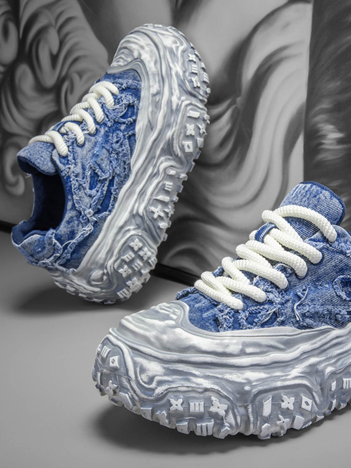 Tire-Tread Distressed Sneakers