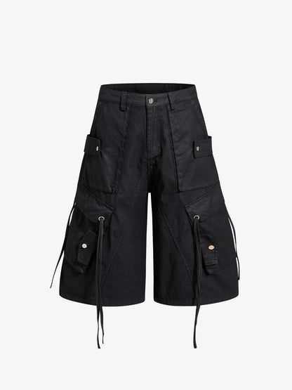 High-Waisted Cargo Shorts – Cotton Twill Oversized Utility Fit
