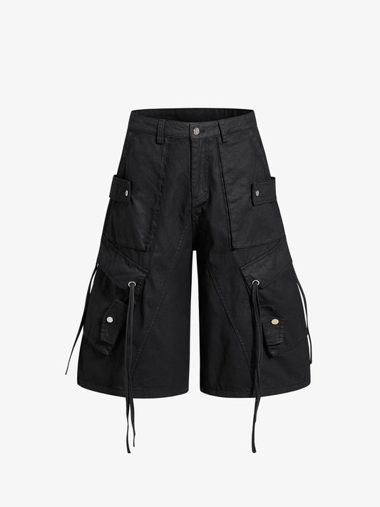 High-Waisted Cargo Shorts – Cotton Twill Oversized Utility Fit