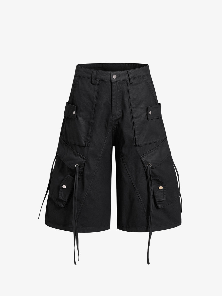 The Supermade black wide-leg cargo shorts with large flap pockets