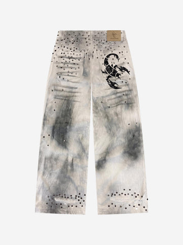 Scorpion Studded Acid Wash Jeans