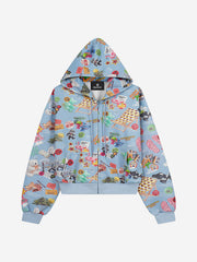 Retro Toy Collage Graphic Oversized Zip Hoodie