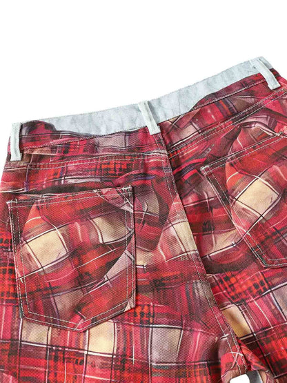 Plaid Print Baggy Jeans 
