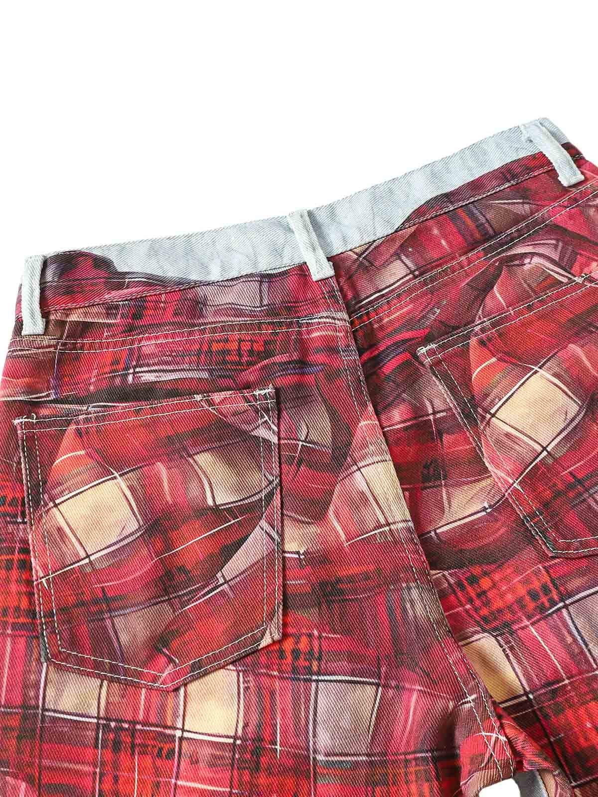 Plaid Print Baggy Jeans