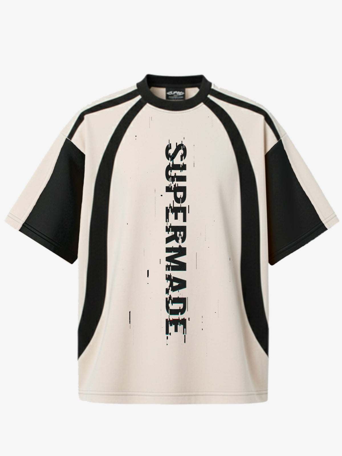 Thesupermade Vertical Glitch Art Deconstruction Contrast Color Stitching Print T-shirt 