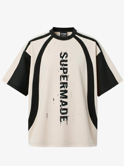 Thesupermade Vertical Glitch Art Deconstruction Contrast Color Stitching Print T-shirt 