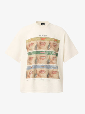 Cotton Oversized T-Shirt with Artistic Face Print and Bold Graphic Design 