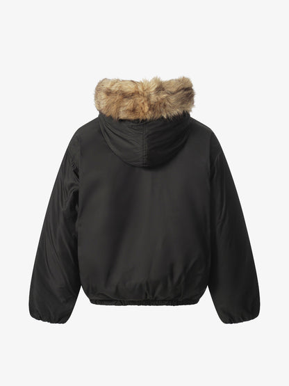 Winter Warmth Faux Fur Trimmed Bomber Jacket for Women 