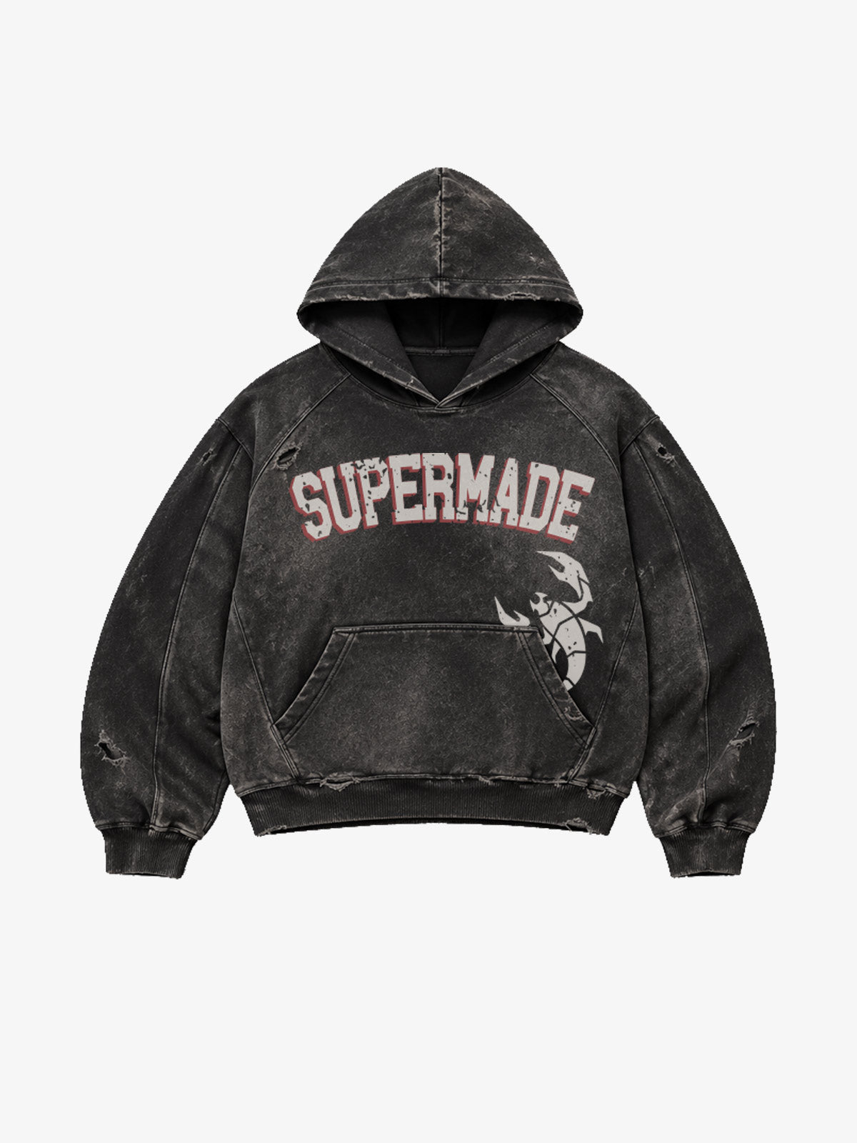Washed Graphic Distressed Pullover Hoodie & Wide-Leg Sweatpants Set