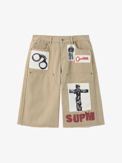 Supermade Multi-Element Appliqué Patchwork Denim Suit 