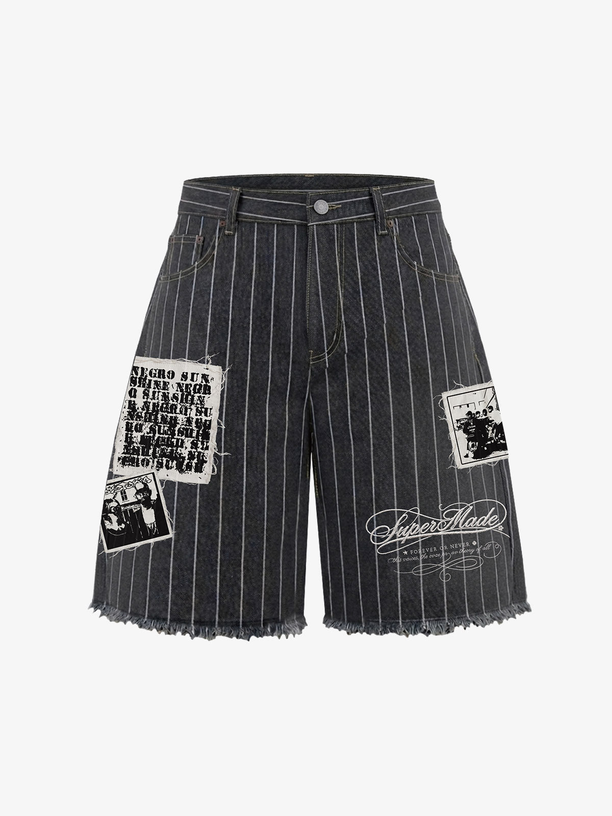 Vintage Pinstripe Patchwork Baggy Denim Set 