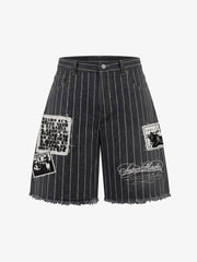 Vintage Pinstripe Patchwork Baggy Denim Set 