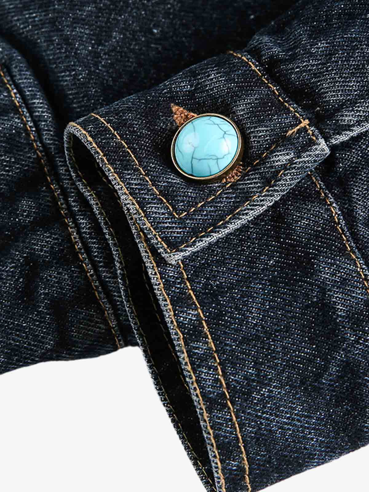 Stylish Denim Jacket with Turquoise Button Accents for Women 