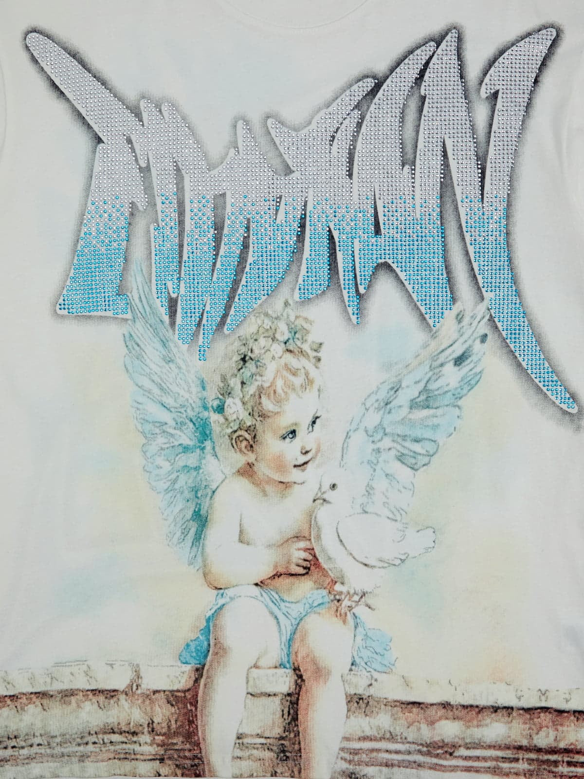 Retro Street Peace Dove Angel Rhinestone T-Shirt 