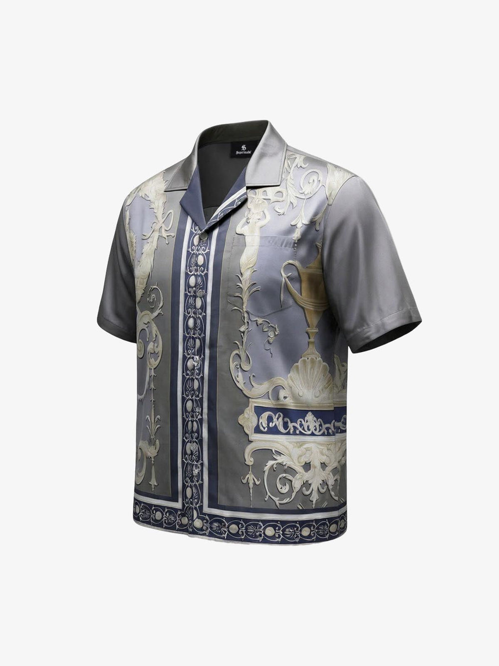 Baroque Sea Satin Camp Collar Boxy Shirt 