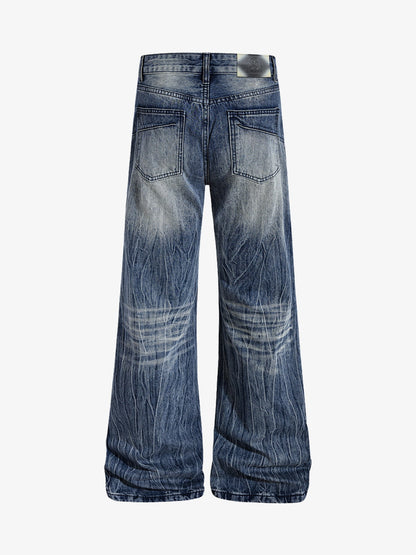 Denim Wide Leg Jeans with Faded Wash and Relaxed Fit 