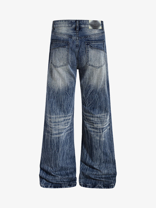 Denim Wide Leg Jeans with Faded Wash and Relaxed Fit 