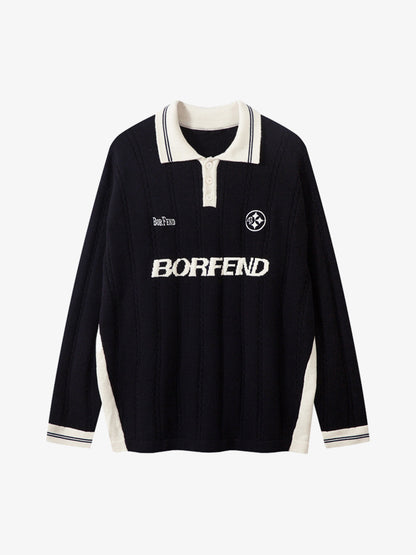 Retro College Polo Collar Knit Sweater 