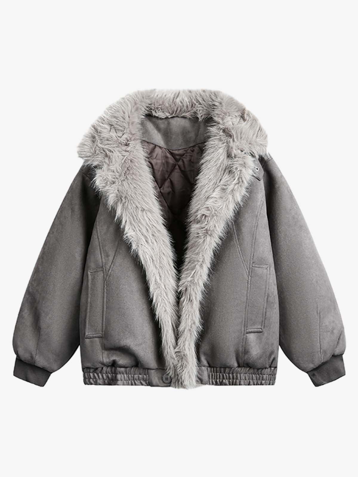 Faux Fur Trimmed Hooded Bomber Jacket for Winter Warmth 