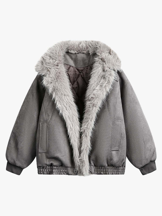 Faux Fur Trimmed Hooded Bomber Jacket for Winter Warmth 
