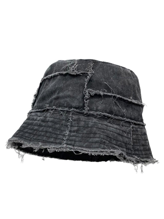 Distressed Denim Raw Edge Destroyed Bucket Hat