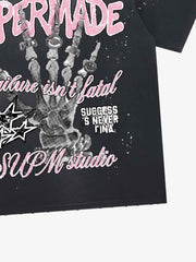 Graffiti-Totenkopf-Grafik-Farbspritzer-T-Shirt
