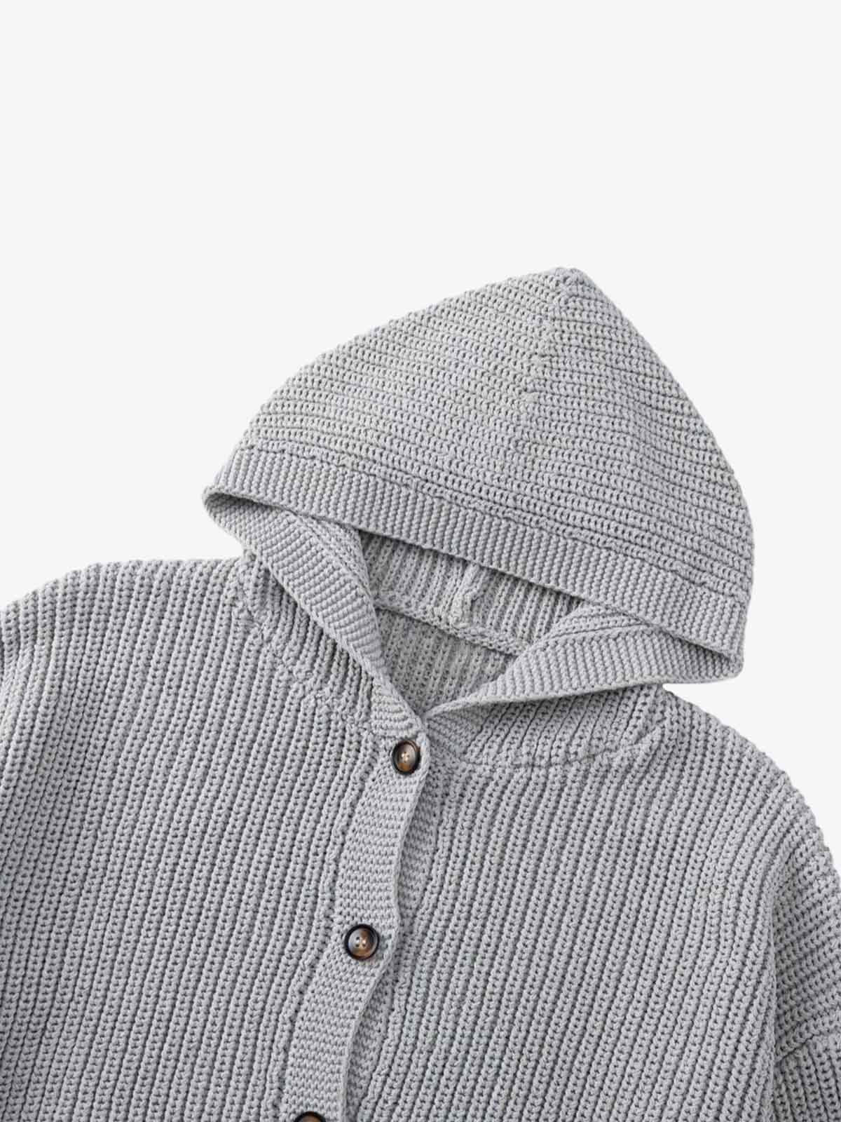 Solid-Color Single-Breasted Hooded Knit Sweater