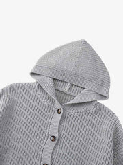 Solid-Color Single-Breasted Hooded Knit Sweater