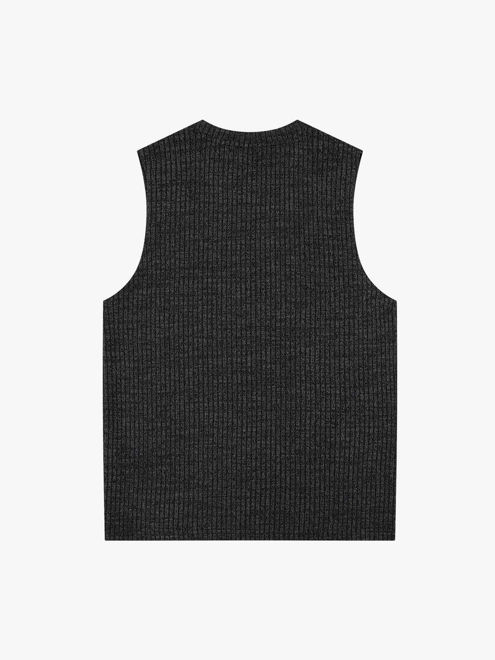Gilet nero in maglia senza maniche con chiusura a rana a contrasto.