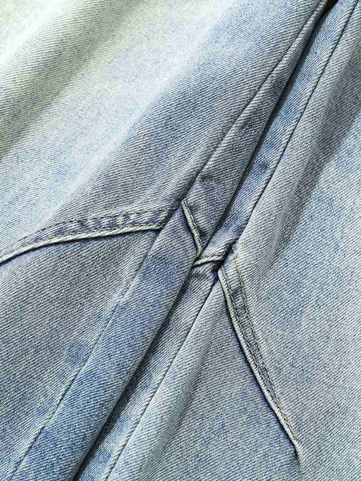 Curved Silhouette 3D Paneled Denim Shorts 