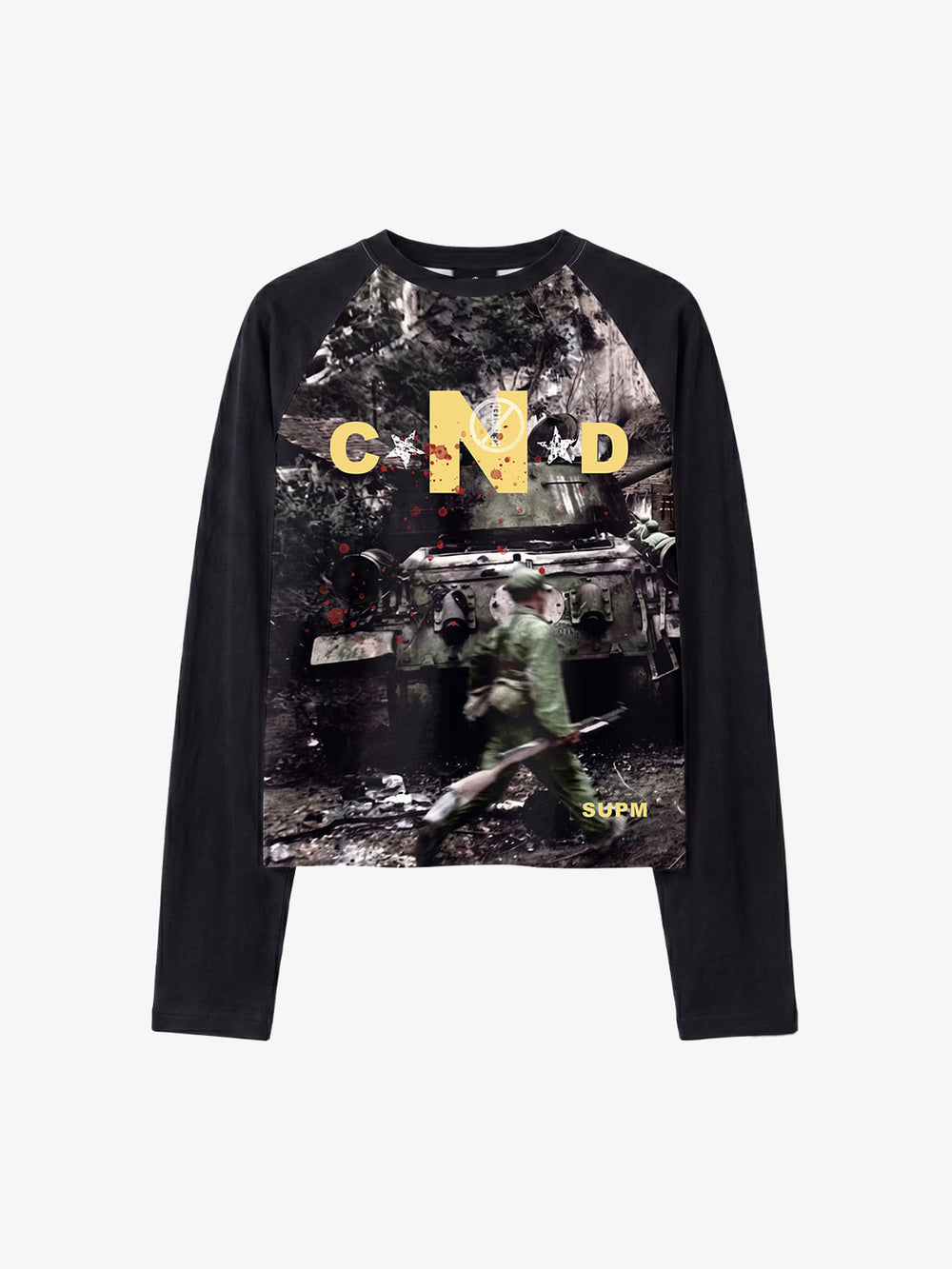 All-Over Battlefield Anti-War Graphic Raglan Long Sleeve Tee