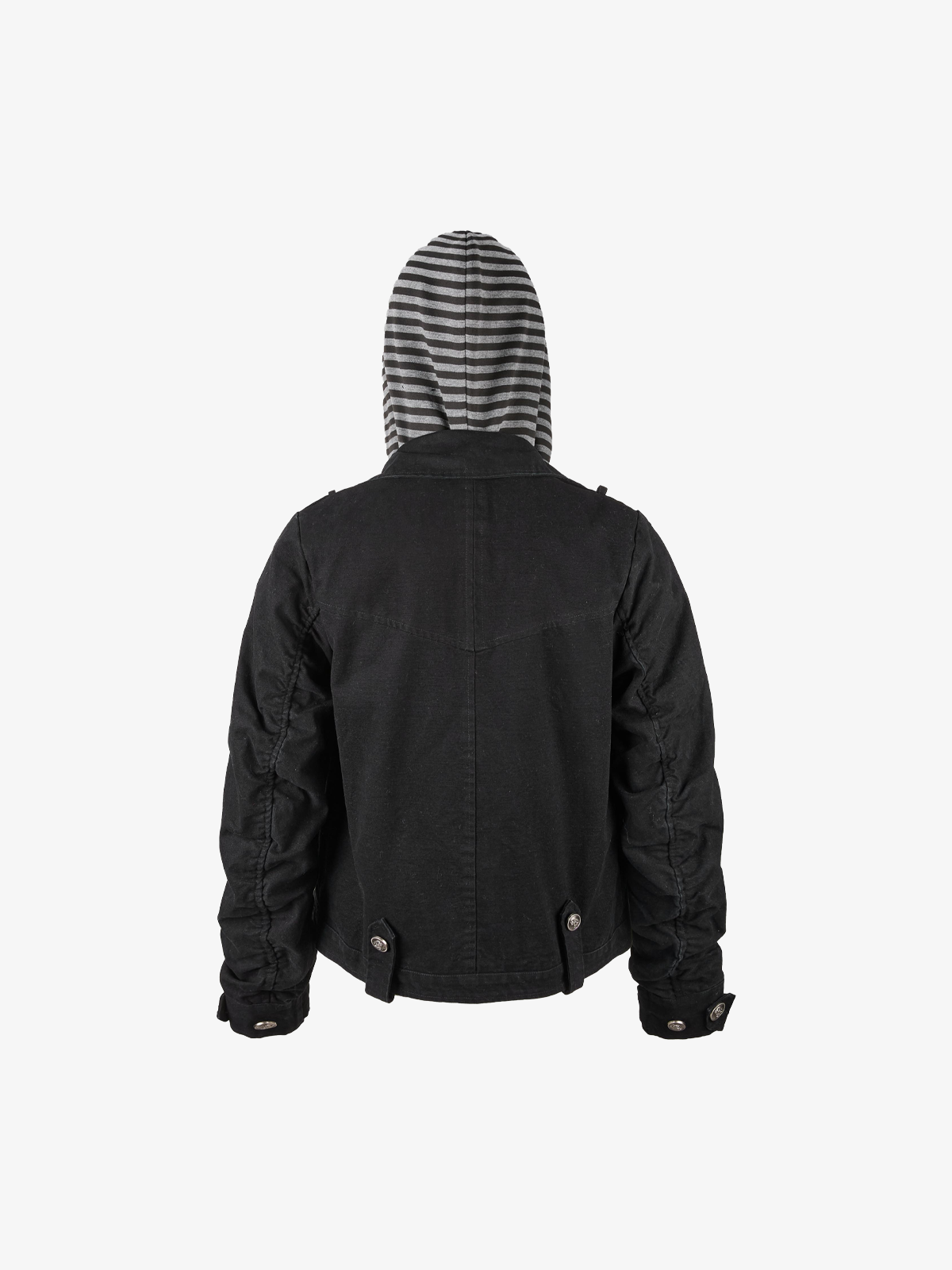 Detachable Striped-Hood Crop Jacket