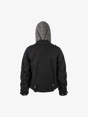 Detachable Striped-Hood Crop Jacket