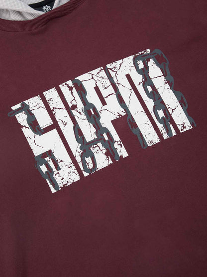 Original Print Faux Two-Piece Hooded Long-Sleeve T-Shirt 