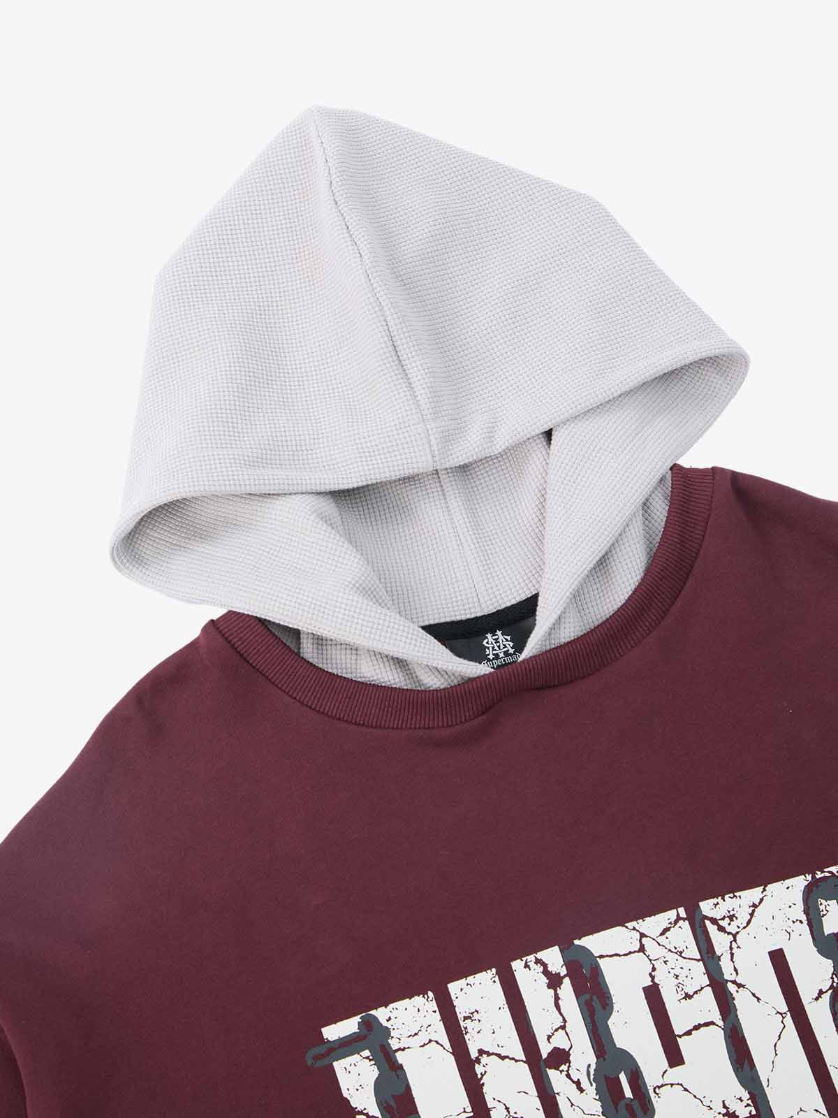 Original Print Faux Two-Piece Hooded Long-Sleeve T-Shirt 