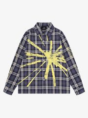 Distressed Graffiti Graphic Plaid Long Sleeve Shirt