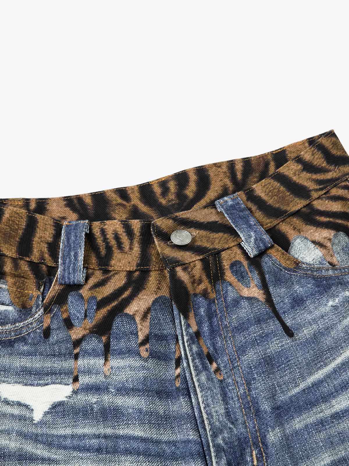 Leopard Ripped 3D Print Baggy Barrel Jeans