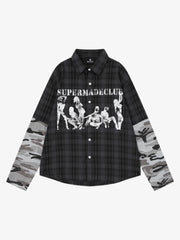 Camicia a maniche lunghe con stampa mimetica e ritratto