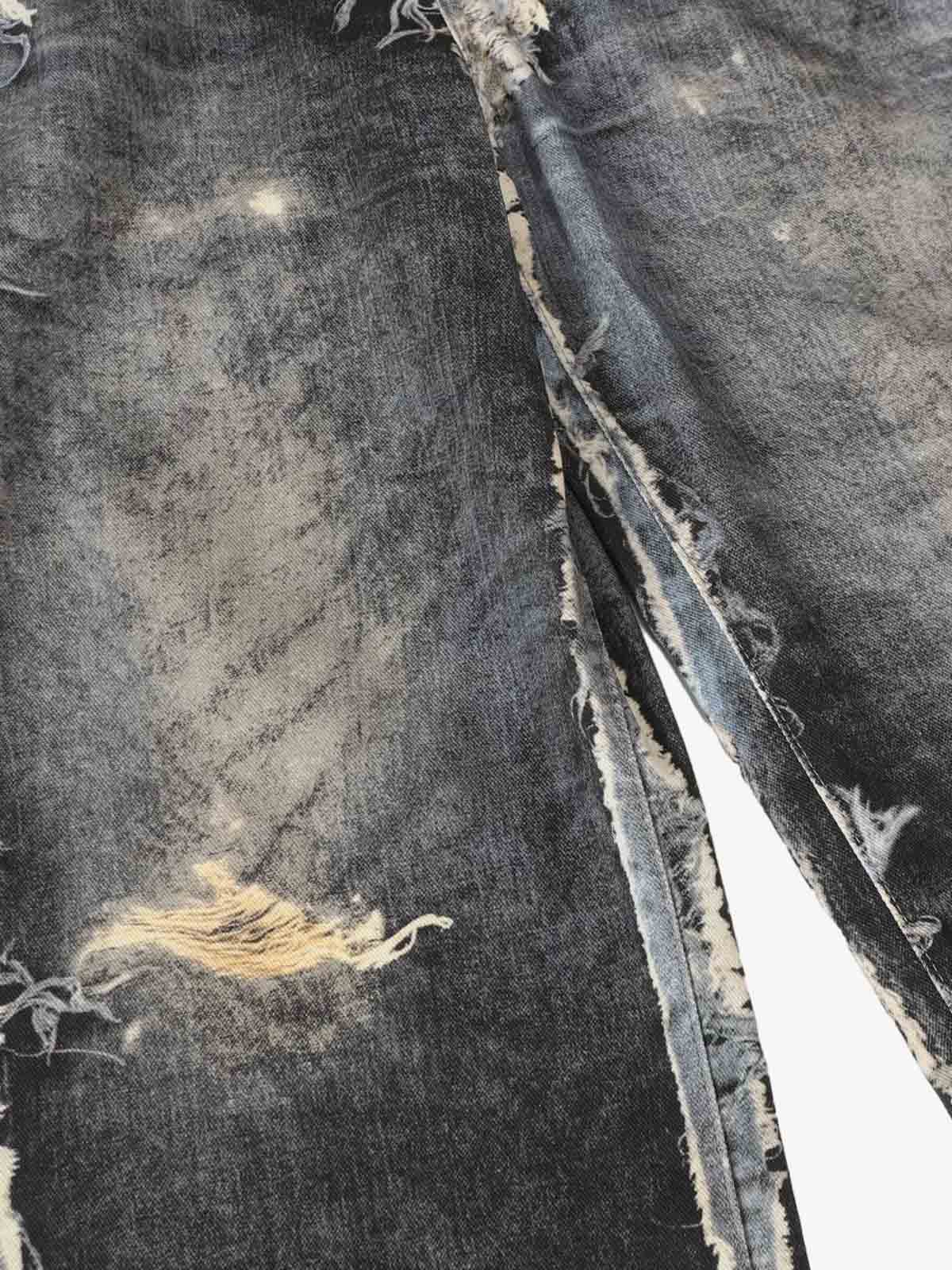Distressed Patchwork Wide Leg Washed Denim Jeans 