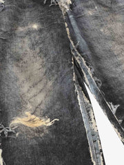 Distressed Patchwork Wide Leg Washed Denim Jeans 