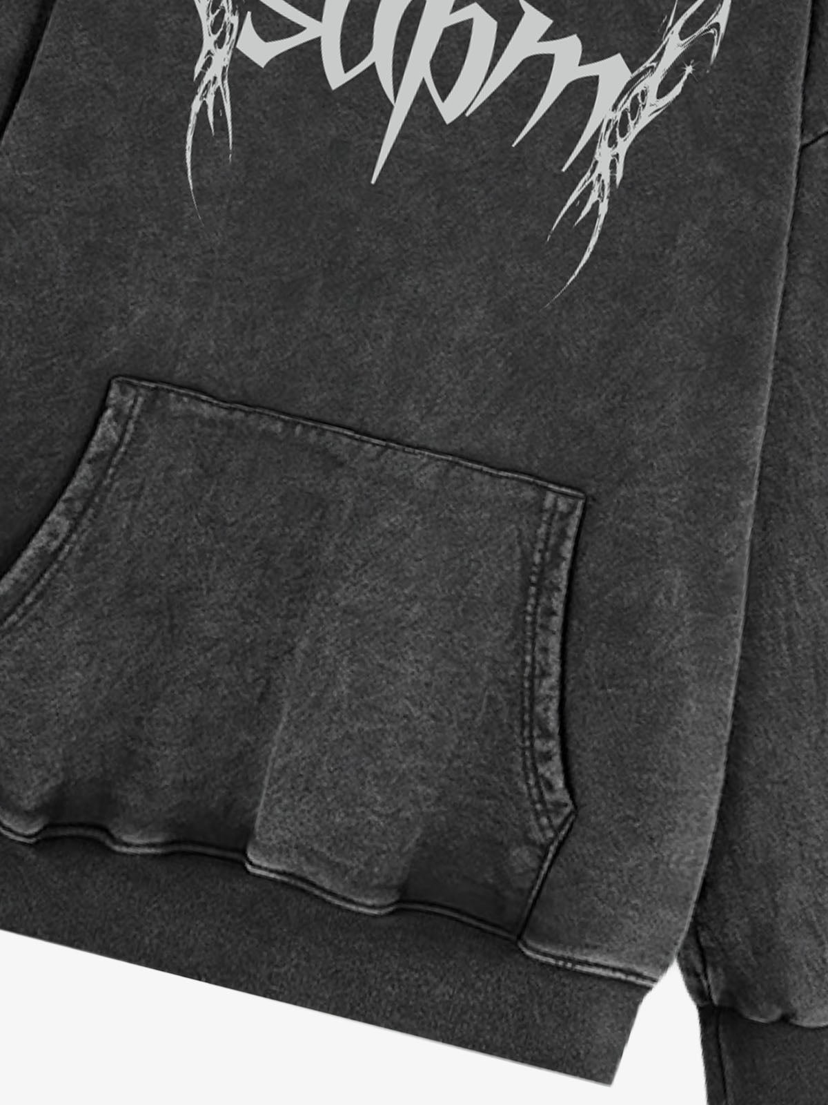 THE SUPERMADE Futuristic spiked pattern gothic style logo font design  Graphic Print Hoodie with Front Pocket 