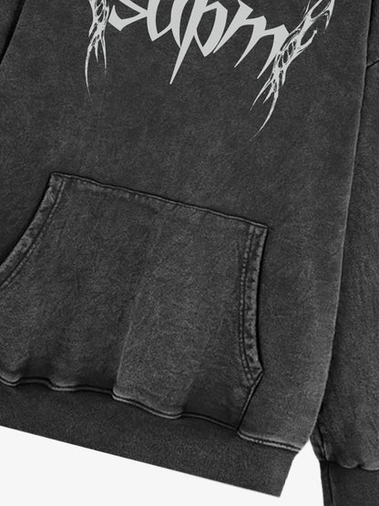 THE SUPERMADE Futuristic spiked pattern gothic style logo font design  Graphic Print Hoodie with Front Pocket 