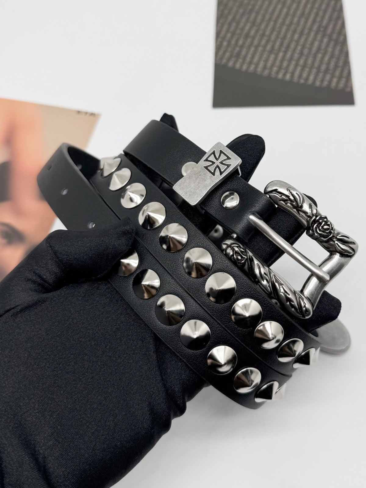 Gothic Cross Studded PU Leather Belt with Alloy Buckle 