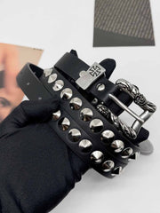 Gothic Cross Studded PU Leather Belt with Alloy Buckle 
